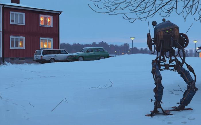 Roboter in verschneiter Landschaft