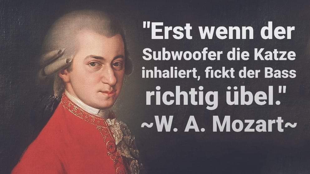 „Erst wenn der Subwoofer die Katze inhaliert, fickt der Bass richtig übel.“ – W. A. Mozart