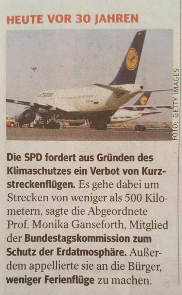 SPD forderte 1990 Verbot von Kurzstreckenflügen