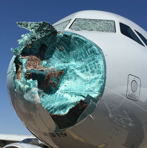 Airbus A319 American Airlines flight 1897 hail damage