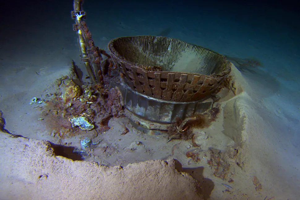 F-1 engine from Apollo 11 on the ground of the sea