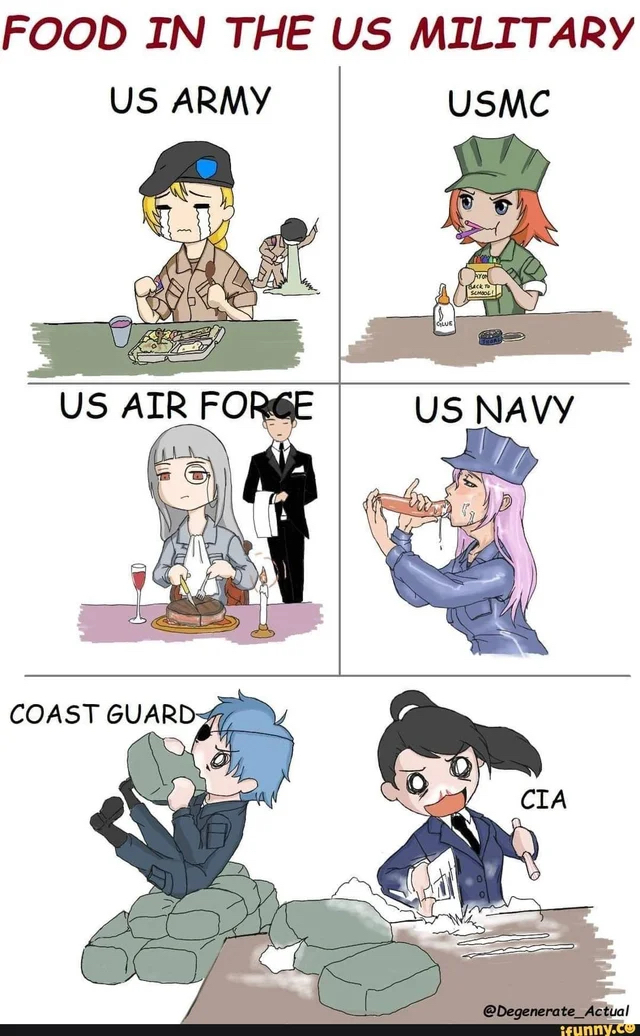 Food in the US Military (US Army, USMC, US Air Force, US Navy, Coast Guard, CIA) by Degenerate_Actual